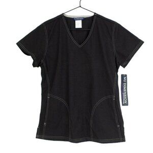 Nu Dimension Black V-Neck Medical Scrub Top W/ Khaki Stitching